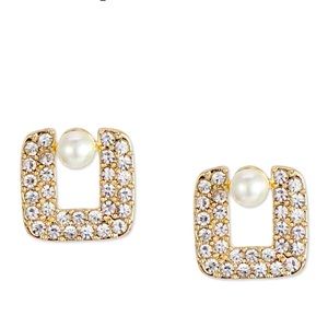 NWT Charter Club Gold-Tone Pavé & Imitation Pearl Square Drop Earrings